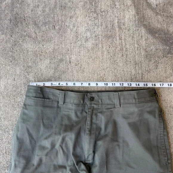 Savane Mens Olive Green Flat Front Chino Pants 100% Cotton 35x32 Straight Leg - Picture 7 of 10